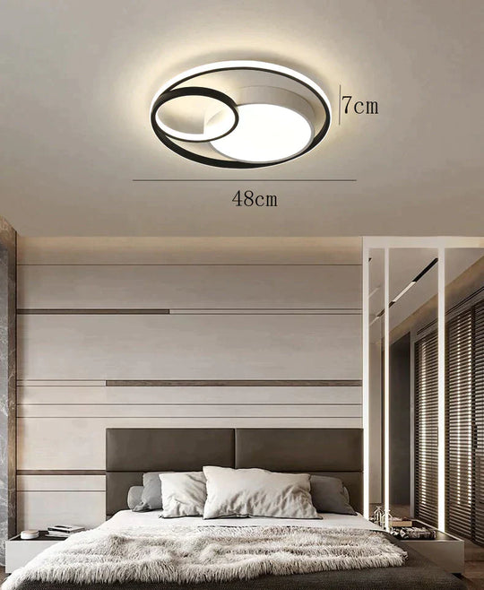 Ceiling Lamp Led Bedroom Simple Light Luxury Creative Warm Romantic Master Black+White / Dia48Cm