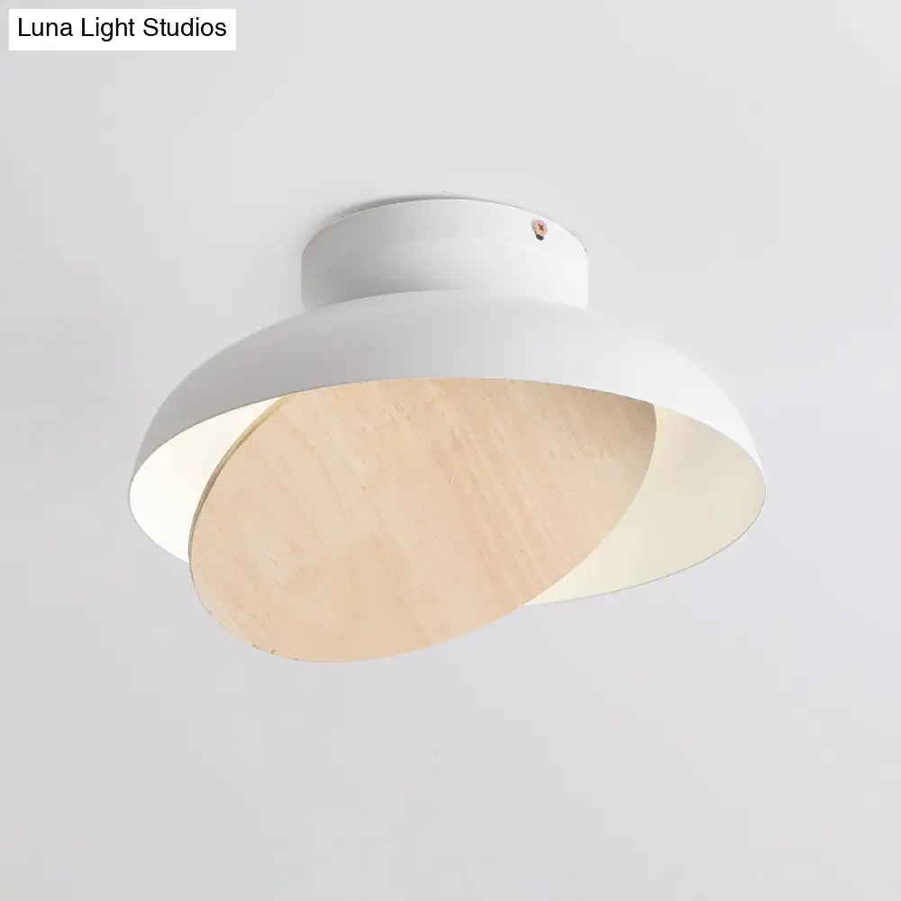 Ceiling Light With Mobile Wood Shield - Macaron Iron Flush Mount Led Yellow/Pink/Green Foyer