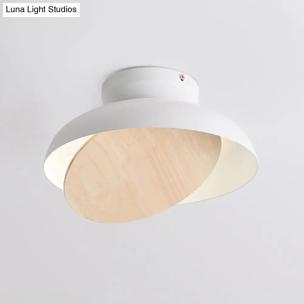 Ceiling Light With Mobile Wood Shield - Macaron Iron Flush Mount Led Yellow/Pink/Green Foyer