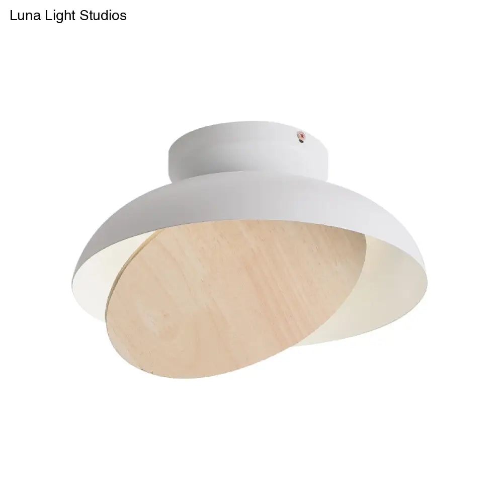 Ceiling Light With Mobile Wood Shield - Macaron Iron Flush Mount Led Yellow/Pink/Green Foyer