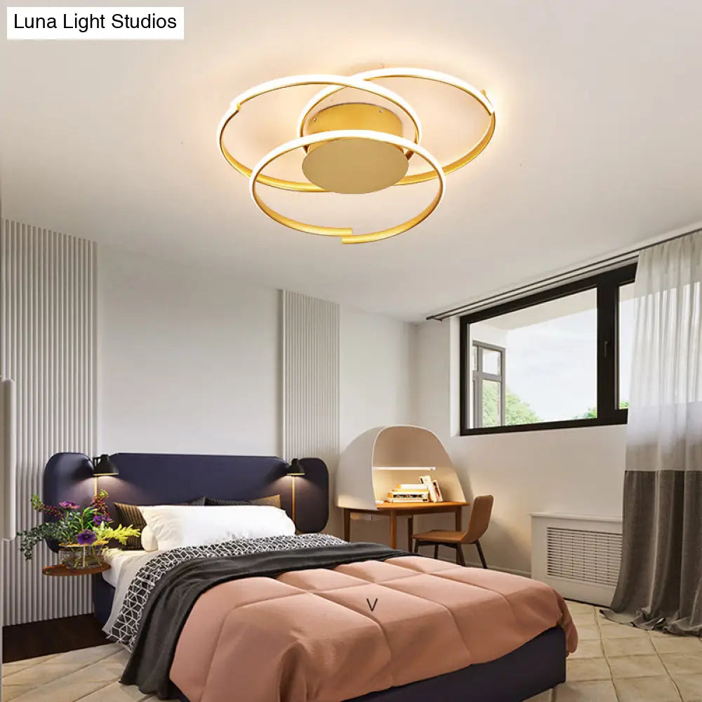 Ceiling Mounted Modern Acrylic Gold 18/21.5 Led Flush Light With 3 Rings - Warm/White