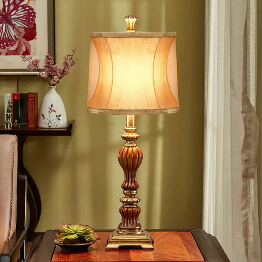 Céline - Retro Drum Design Living Room Night Table Lamp Style Fabric 1-Bulb Brown Desk Light With