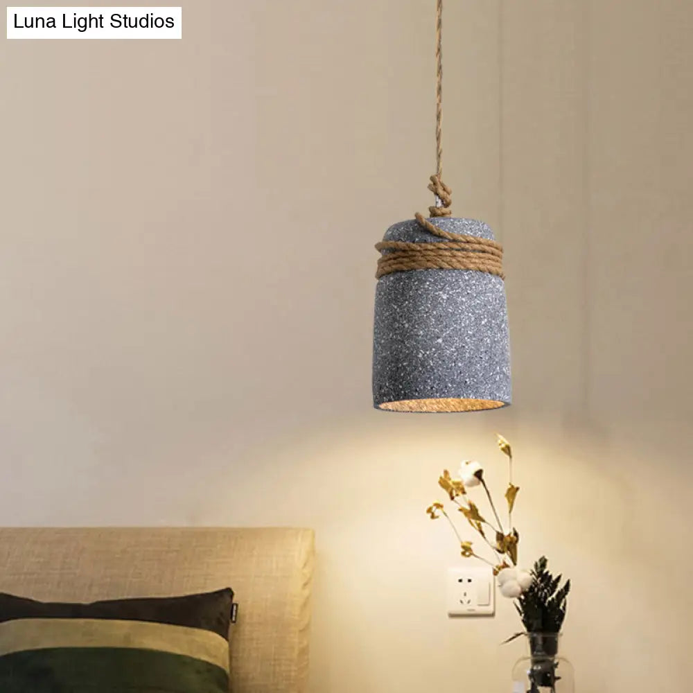 Antiqued Cement Bell Pendant Light With Rope Rod - Ideal For Restaurants Black/Grey/White 1 Bulb