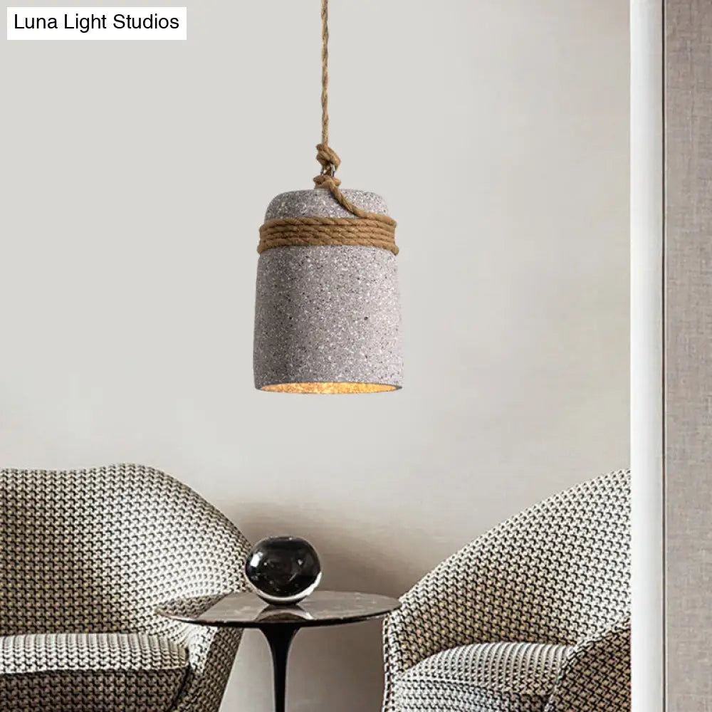 Antiqued Cement Bell Pendant Light With Rope Rod - Ideal For Restaurants Black/Grey/White 1 Bulb