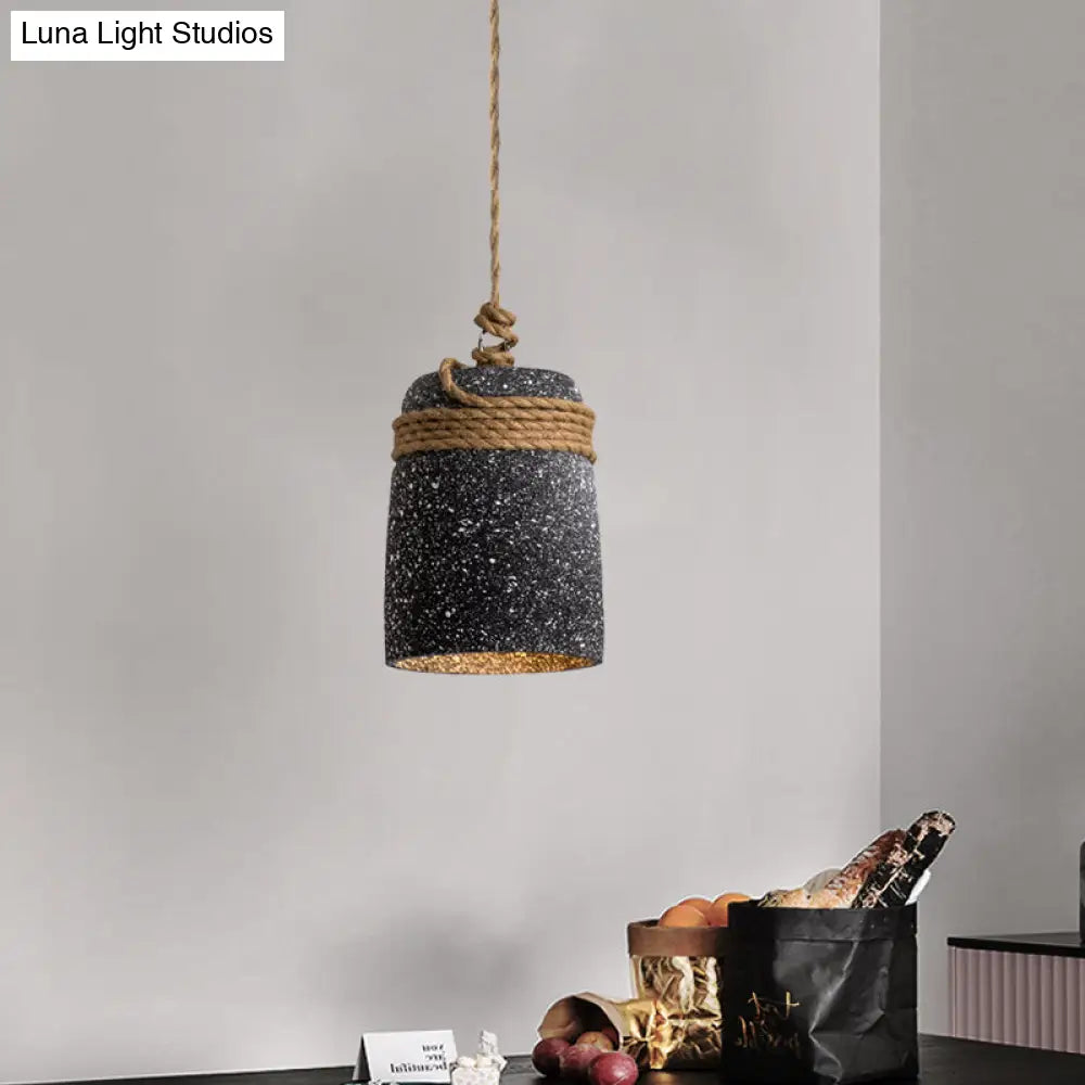 Antiqued Cement Bell Pendant Light With Rope Rod - Ideal For Restaurants Black/Grey/White 1 Bulb