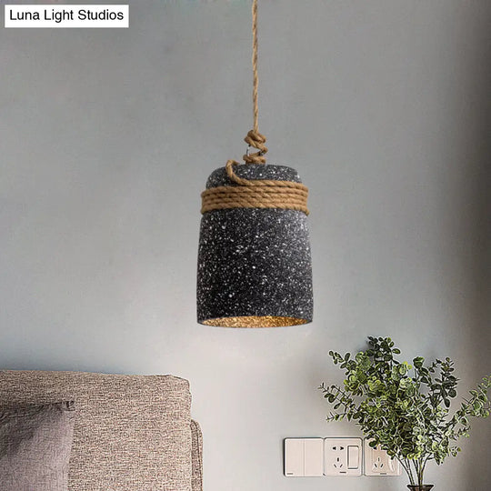 Antiqued Cement Bell Pendant Light With Rope Rod - Ideal For Restaurants Black/Grey/White 1 Bulb