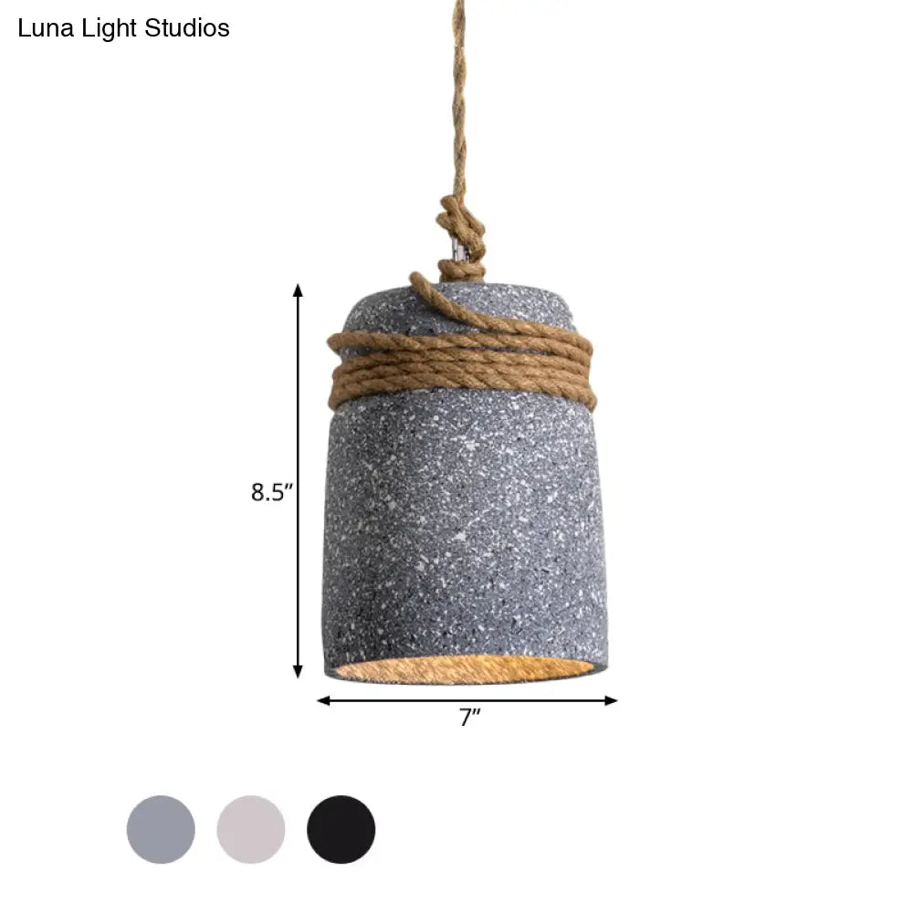 Cement Bell Pendant Light Antique Style With Rope Rod For Restaurant Ceiling In Black/Grey/White