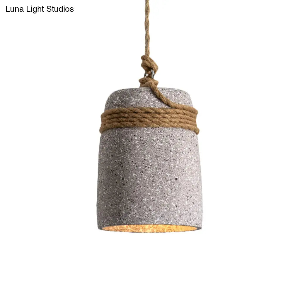 Antiqued Cement Bell Pendant Light With Rope Rod - Ideal For Restaurants Black/Grey/White 1 Bulb