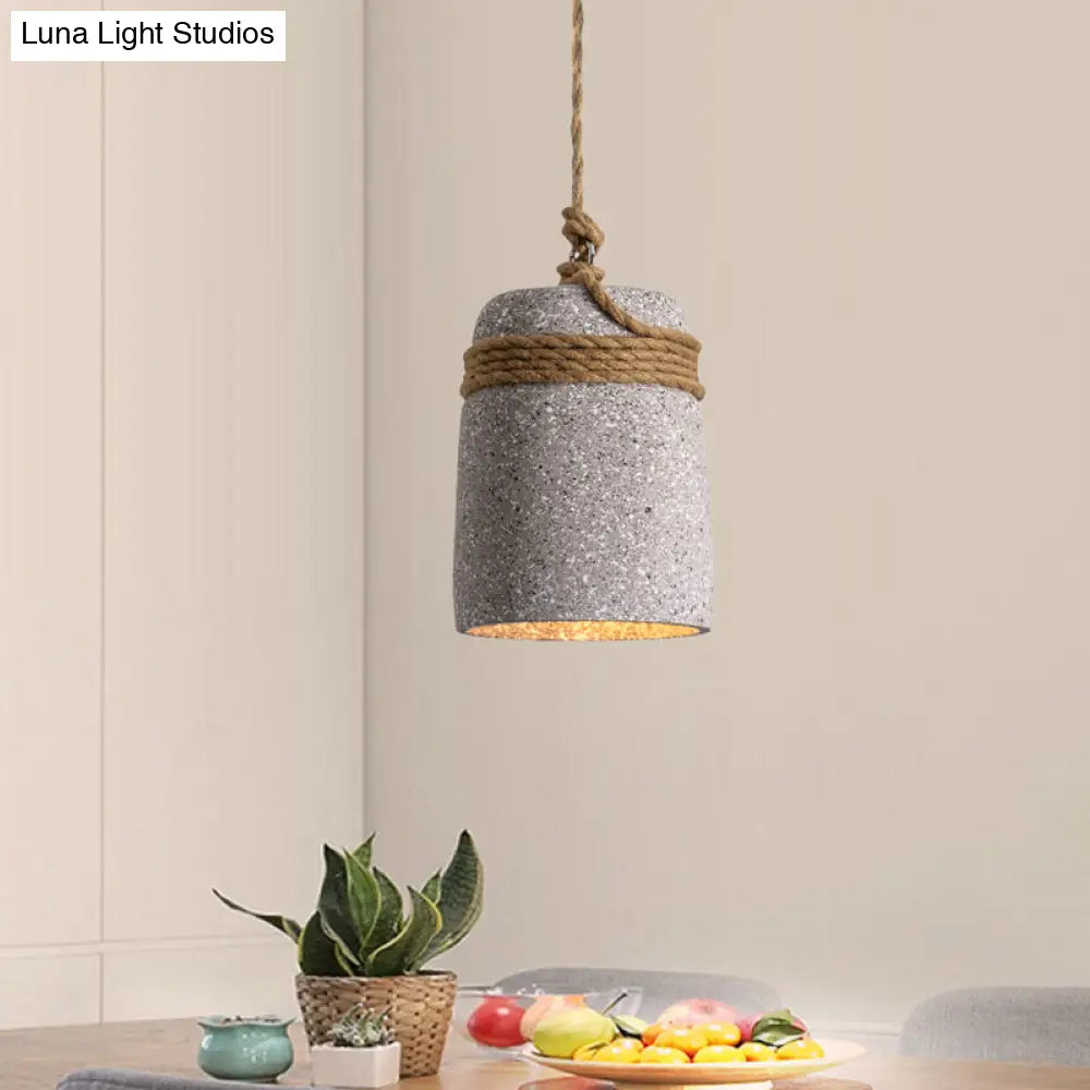 Antiqued Cement Bell Pendant Light With Rope Rod - Ideal For Restaurants Black/Grey/White 1 Bulb