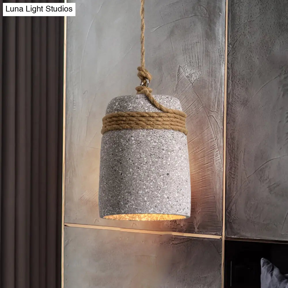 Antiqued Cement Bell Pendant Light With Rope Rod - Ideal For Restaurants Black/Grey/White 1 Bulb