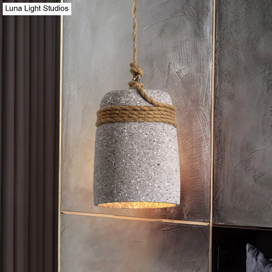 Antiqued Cement Bell Pendant Light With Rope Rod - Ideal For Restaurants Black/Grey/White 1 Bulb