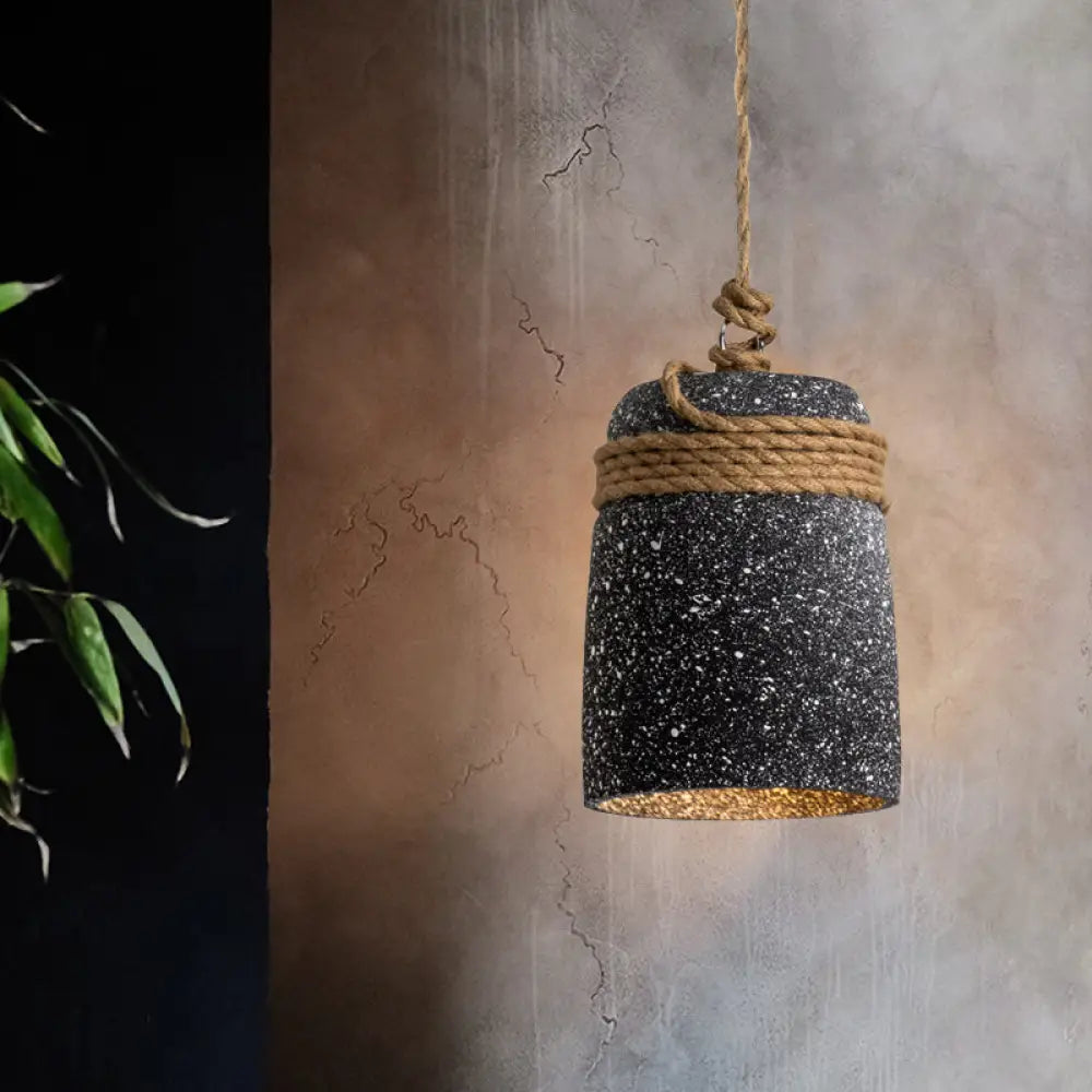 Cement Bell Pendant Light Antique Style With Rope Rod For Restaurant Ceiling In Black/Grey/White