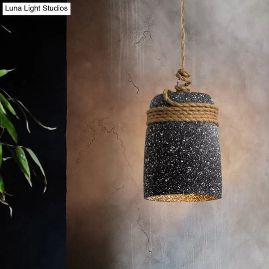 Antiqued Cement Bell Pendant Light With Rope Rod - Ideal For Restaurants Black/Grey/White 1 Bulb