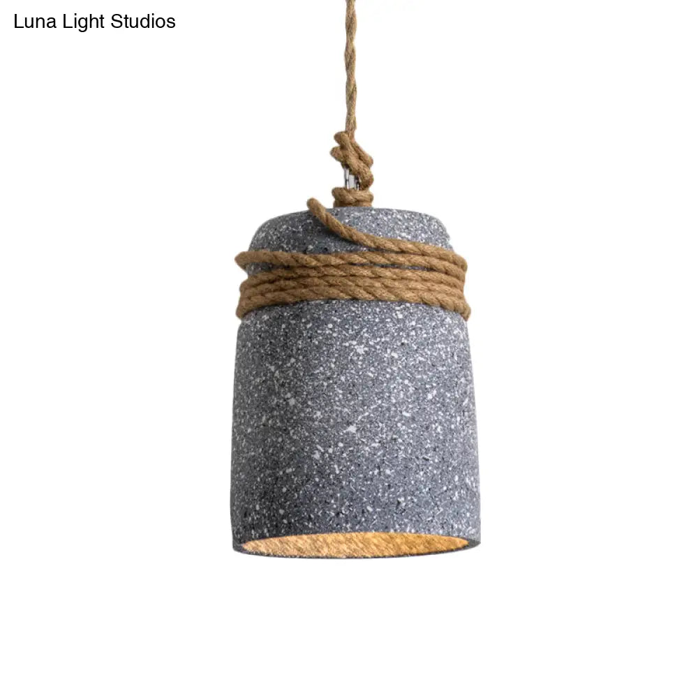 Cement Bell Pendant Light Antique Style With Rope Rod For Restaurant Ceiling In Black/Grey/White