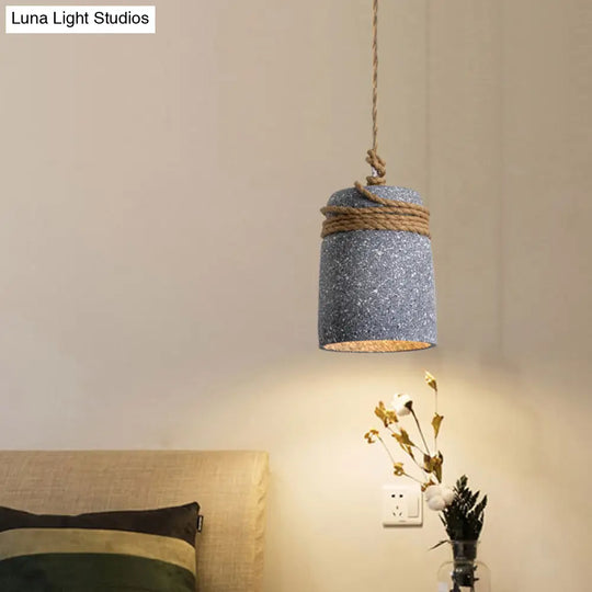 Cement Bell Pendant Light Antique Style With Rope Rod For Restaurant Ceiling In Black/Grey/White