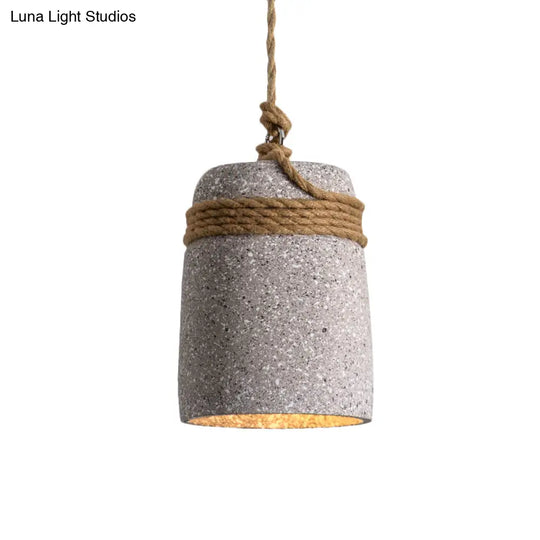 Cement Bell Pendant Light Antique Style With Rope Rod For Restaurant Ceiling In Black/Grey/White