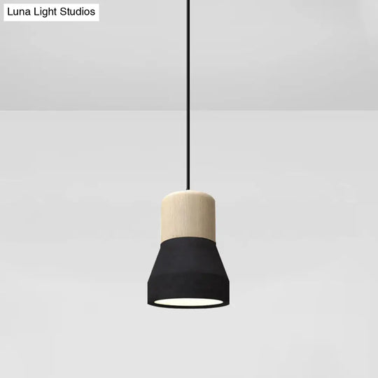 Cement Bottle Small Hanging Lamp Macaron Single Red/Grey/Green Ceiling Pendant Light With Wood Top