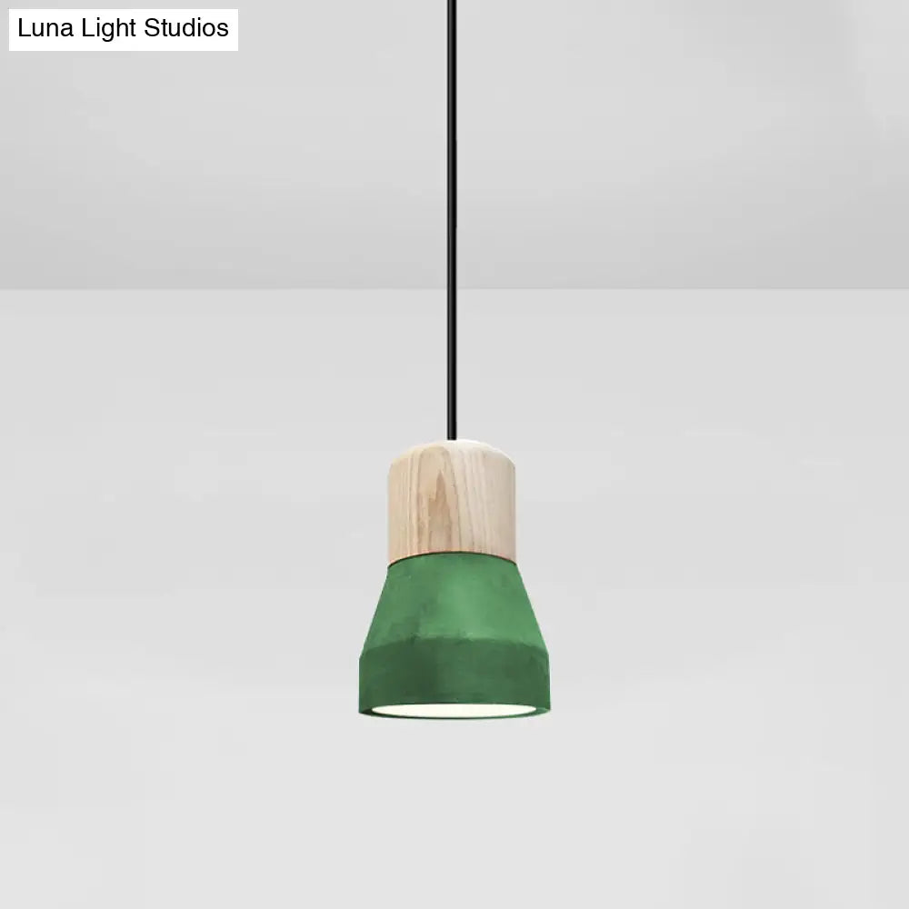 Cement Bottle Small Hanging Lamp Macaron Single Red/Grey/Green Ceiling Pendant Light With Wood Top