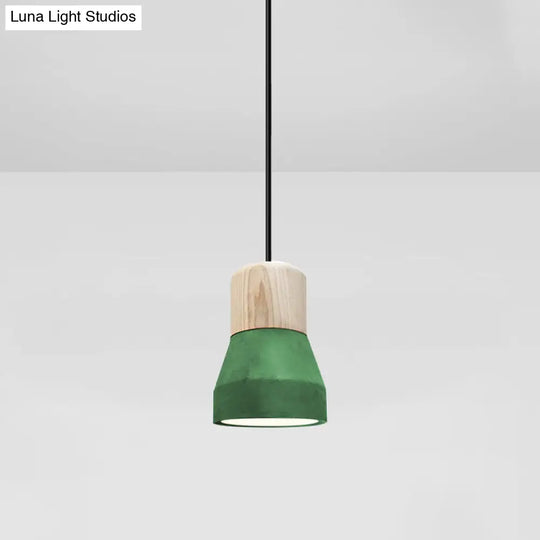 Cement Bottle Small Hanging Lamp Macaron Single Red/Grey/Green Ceiling Pendant Light With Wood Top