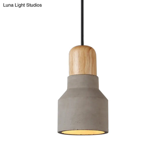 Cement Bottle Small Hanging Lamp Macaron Single Red/Grey/Green Ceiling Pendant Light With Wood Top