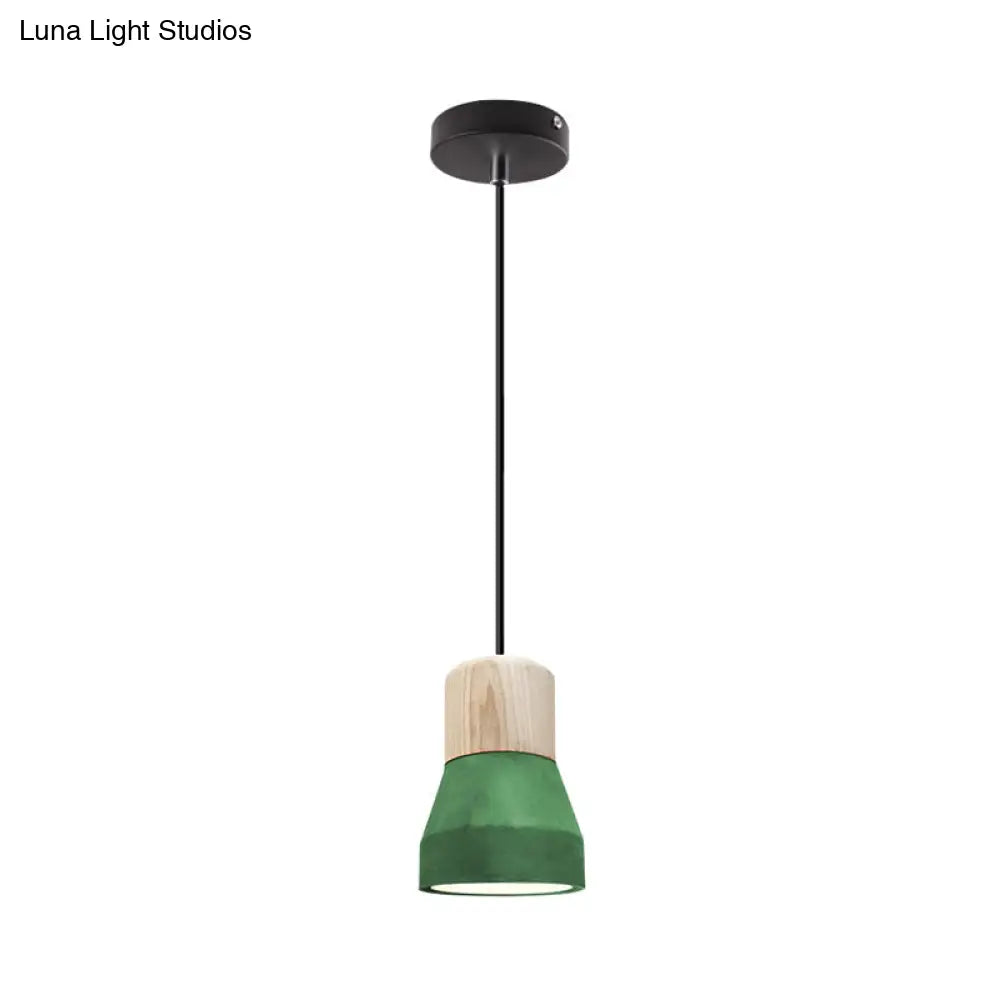 Cement Bottle Small Hanging Lamp Macaron Single Red/Grey/Green Ceiling Pendant Light With Wood Top