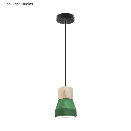 Cement Bottle Small Hanging Lamp Macaron Single Red/Grey/Green Ceiling Pendant Light With Wood Top