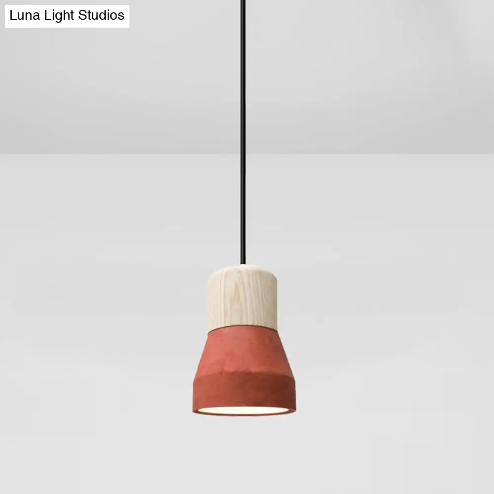 Cement Bottle Small Hanging Lamp Macaron Single Red/Grey/Green Ceiling Pendant Light With Wood Top