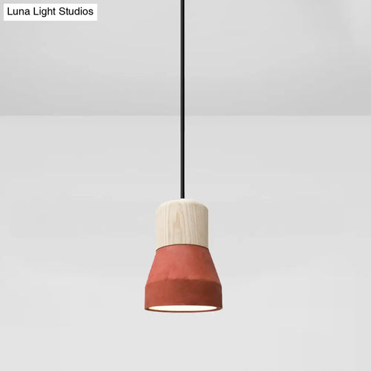 Cement Bottle Small Hanging Lamp Macaron Single Red/Grey/Green Ceiling Pendant Light With Wood Top