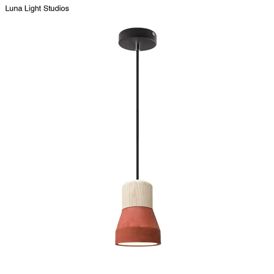 Cement Bottle Small Hanging Lamp Macaron Single Red/Grey/Green Ceiling Pendant Light With Wood Top