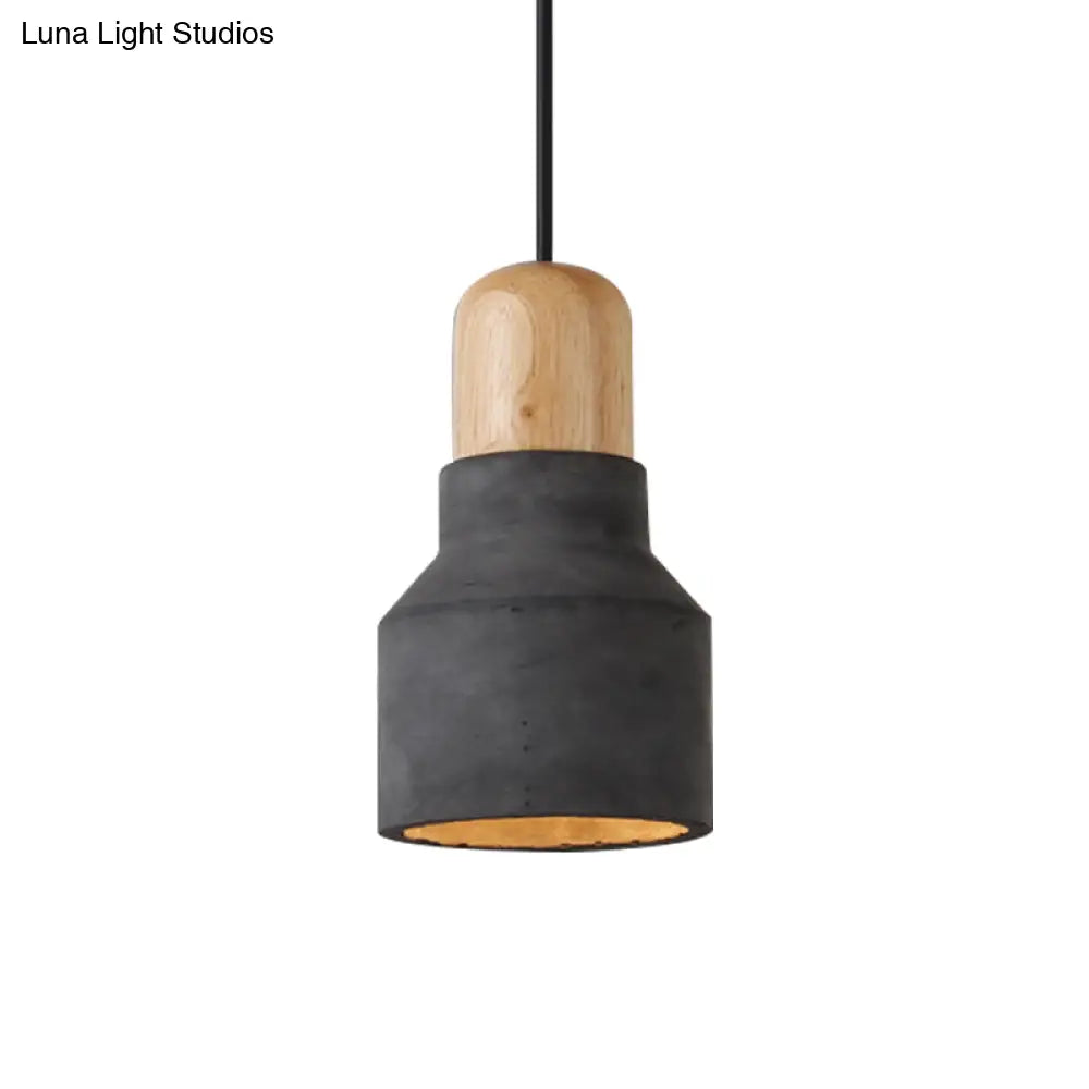 Cement Bottle Small Hanging Lamp Macaron Single Red/Grey/Green Ceiling Pendant Light With Wood Top