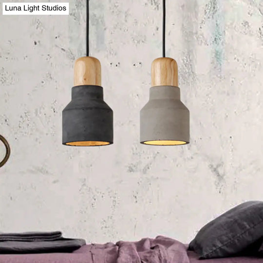 Cement Bottle Small Hanging Lamp Macaron Single Red/Grey/Green Ceiling Pendant Light With Wood Top