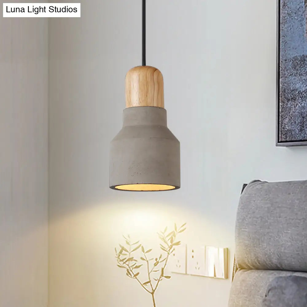 Cement Bottle Small Hanging Lamp Macaron Single Red/Grey/Green Ceiling Pendant Light With Wood Top