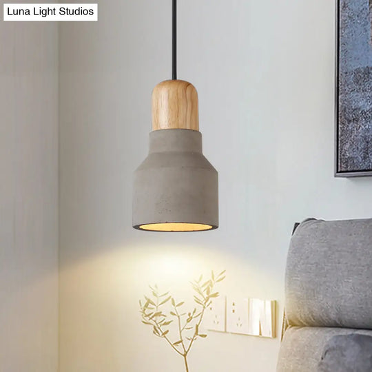 Cement Bottle Small Hanging Lamp Macaron Single Red/Grey/Green Ceiling Pendant Light With Wood Top