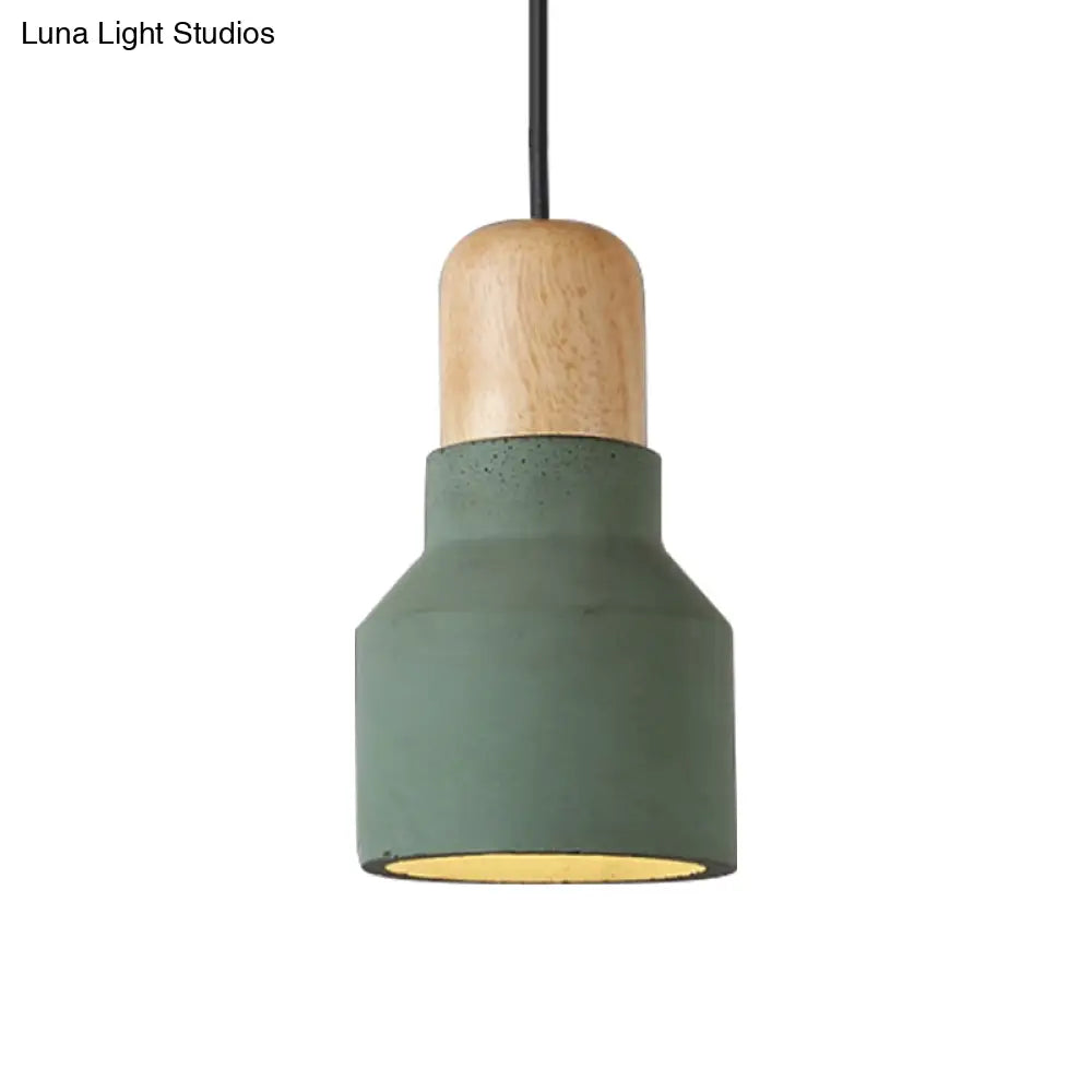 Cement Bottle Small Hanging Lamp Macaron Single Red/Grey/Green Ceiling Pendant Light With Wood Top