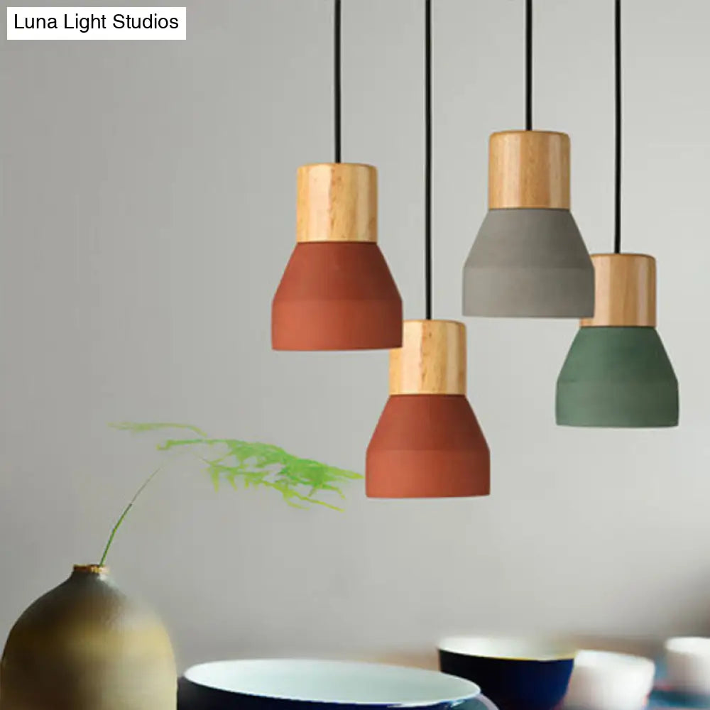 Cement Bottle Small Hanging Lamp Macaron Single Red/Grey/Green Ceiling Pendant Light With Wood Top