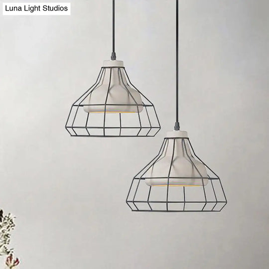 Modernist Cement Cone Hanging Pendant Lamp With Wire-Cage Shade 1-Light Black 10.5/14 Width