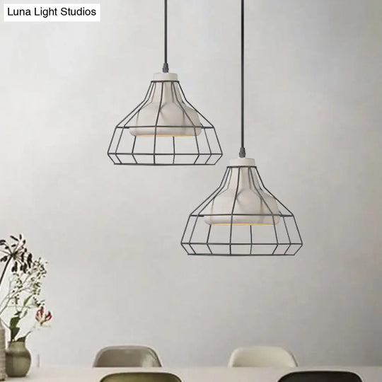 Cement Cone Suspension Light - Modernist Black Hanging Pendant Lamp With Wire-Cage Shade