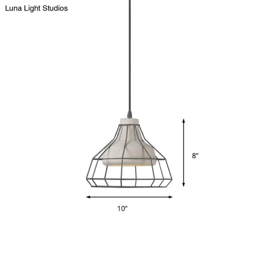 Cement Cone Suspension Light - Modernist Black Hanging Pendant Lamp With Wire-Cage Shade