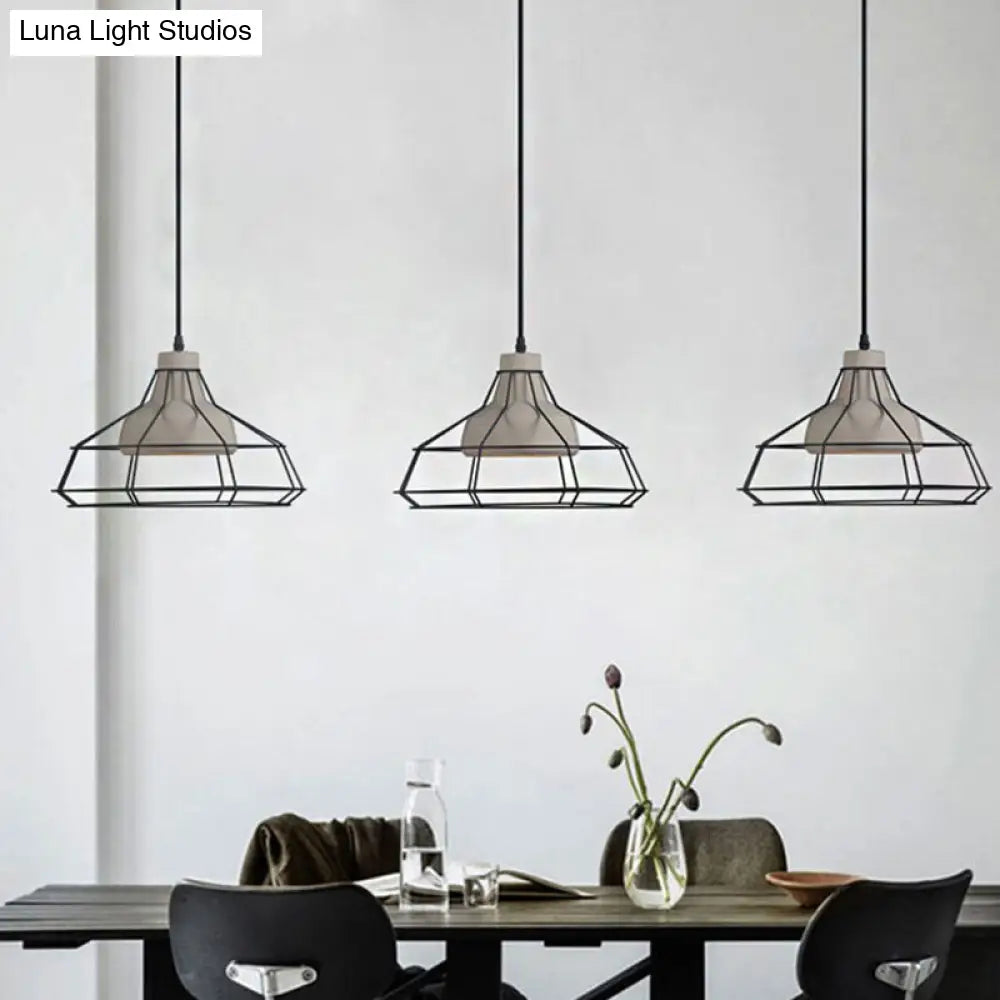 Modernist Cement Cone Hanging Pendant Lamp With Wire-Cage Shade 1-Light Black 10.5/14 Width / 14