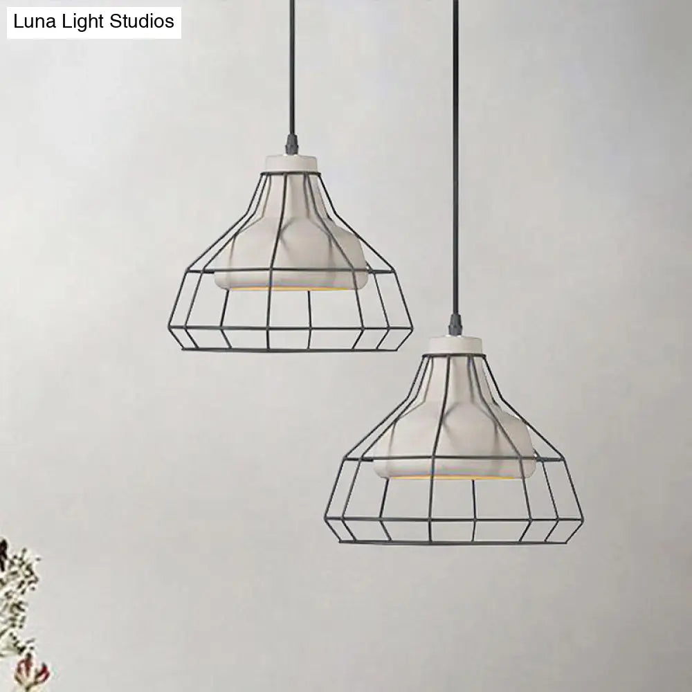 Cement Cone Suspension Light - Modernist Black Hanging Pendant Lamp With Wire-Cage Shade