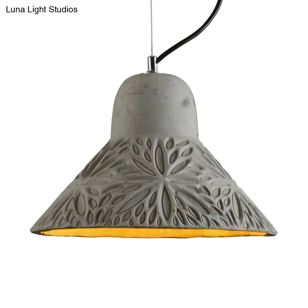 Cement Hanging Light Pendant In Grey - 1 Bulb 8’/12’ Width Ideal For Restaurants