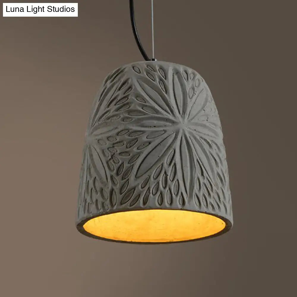 Cement Hanging Light Pendant Lamp (8/12 Width) In Antiqued Grey For Restaurants