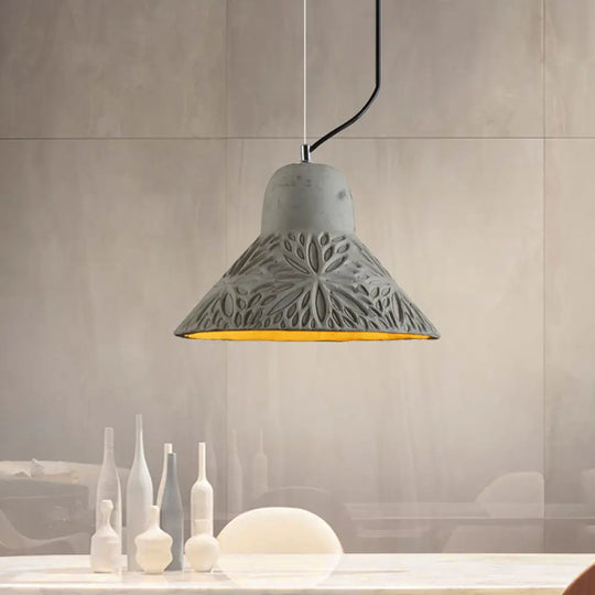 Cement Hanging Light Pendant In Grey - 1 Bulb 8’/12’ Width Ideal For Restaurants / 12’