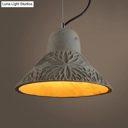 Cement Hanging Light Pendant In Grey - 1 Bulb 8’/12’ Width Ideal For Restaurants