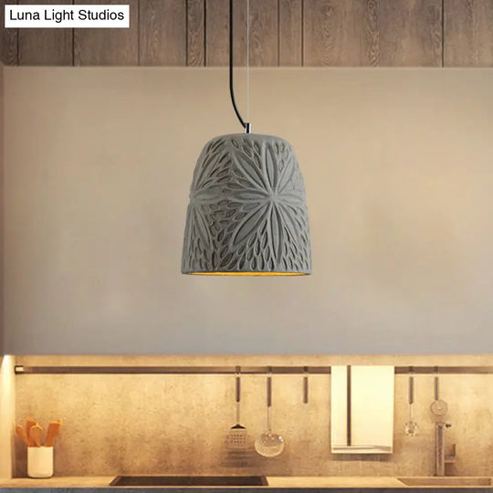 Cement Hanging Light Pendant In Grey - 1 Bulb 8’/12’ Width Ideal For Restaurants