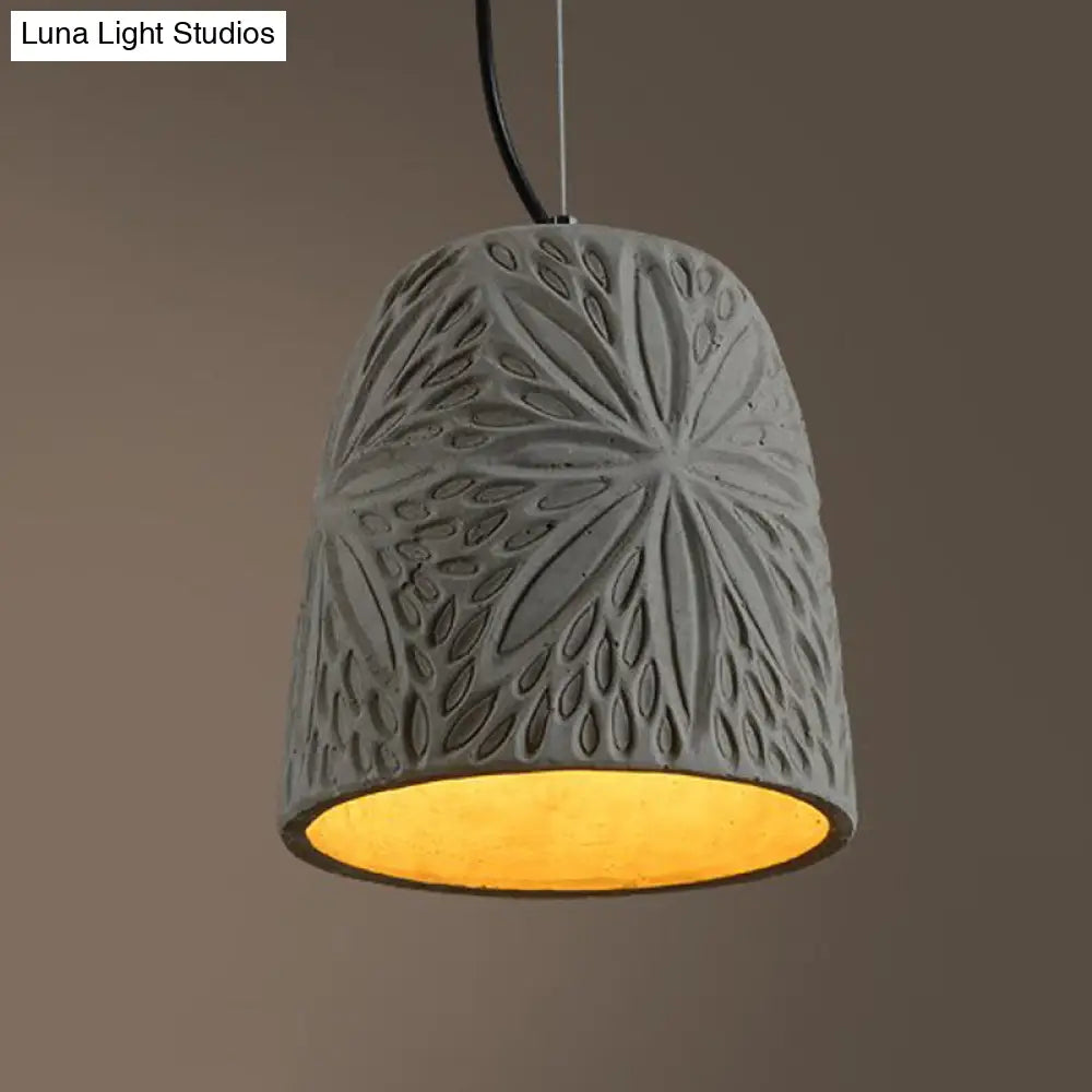 Cement Hanging Light Pendant In Grey - 1 Bulb 8’/12’ Width Ideal For Restaurants