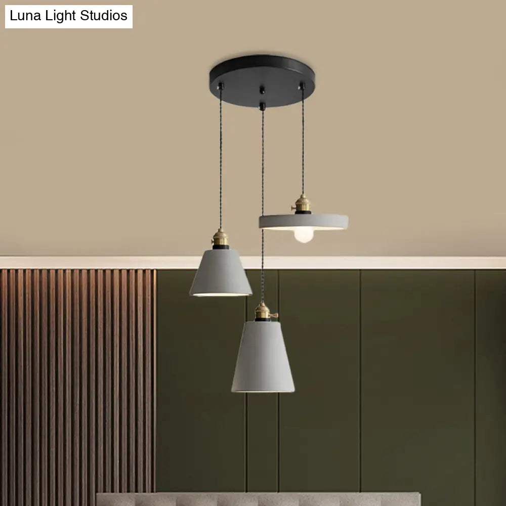 Cement Industrial Geometric Pendant Lamp - Grey 3 Lights Round Canopy