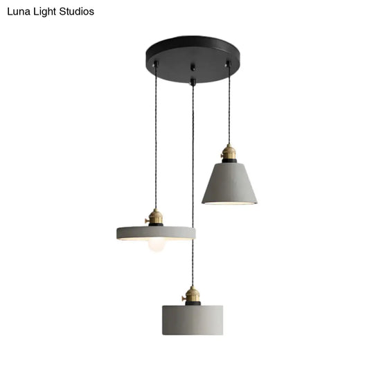 Cement Industrial Geometric Pendant Lamp - Grey 3 Lights Round Canopy