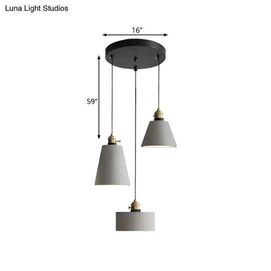 Cement Industrial Geometric Pendant Lamp - Grey 3 Lights Round Canopy