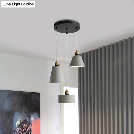 Cement Industrial Geometric Pendant Lamp - Grey 3 Lights Round Canopy